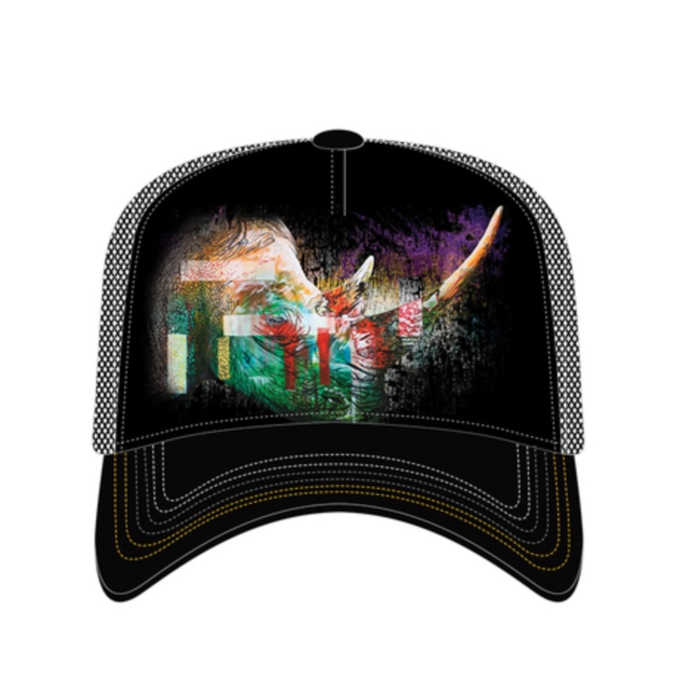 The mountain Rhino Painted Adult Trucker Hat NWT earth day